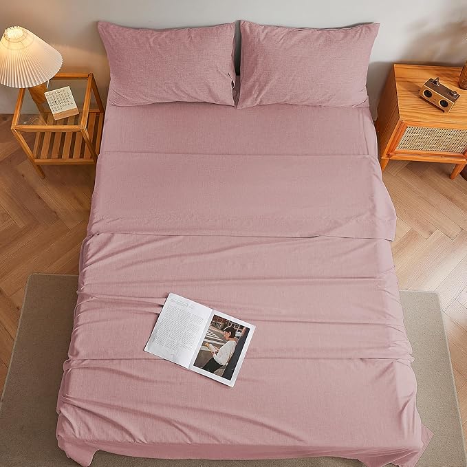 King Sheets Wine Red, Ultral Soft Cationic Linen Look Sheets, Luxury Cooling Cozy Bed Sheet Set with Non-Slip Fitted Sheet