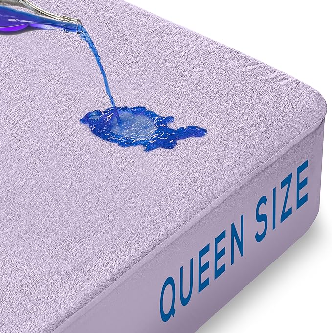 Utopia Bedding Waterproof Mattress Protector Queen Size, Premium Terry Mattress Cover 200 GSM, Breathable, Fitted Style with Stretchable Pockets (Lavender)