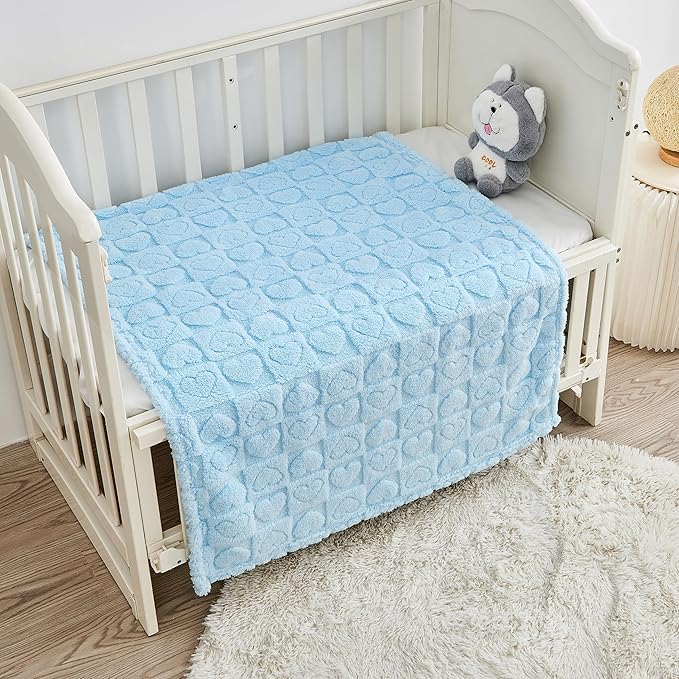 Sherpa Fleece Baby Blanket Heart Checkered Blanket, Ultra Soft Fluffy Premium Baby Blankets for Boys Girls, Cozy Infant Toddler Newborn Receiving Blankets for Crib Stroller 30”×40” (Blue)