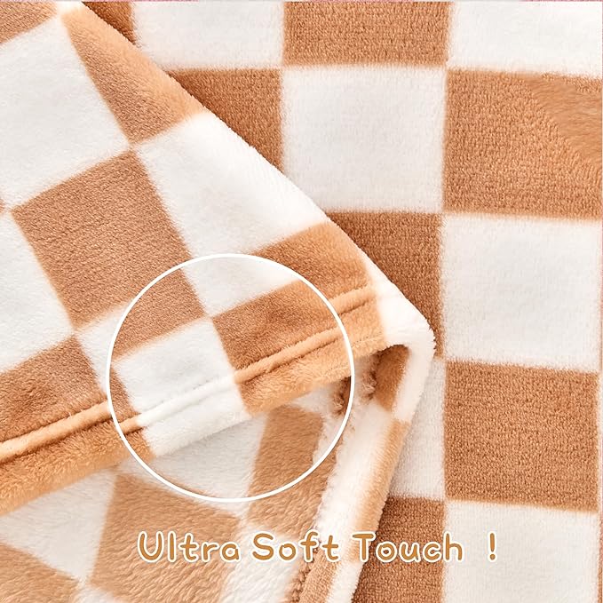 Checkered Baby Blanket Fleece Baby Blankets Neutral for Boys Girls, Super Soft Warm Lightweight Infant Toddler Newborn Receiving Blankets for Crib Stroller, 30''x40'', Khaki