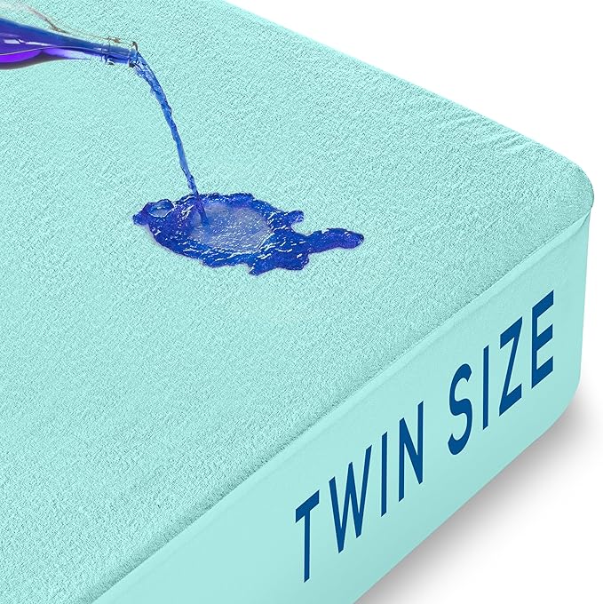 Utopia Bedding Waterproof Mattress Protector Twin Size, Premium Terry Mattress Cover 200 GSM, Breathable, Fitted Style with Stretchable Pockets (Spa Blue)