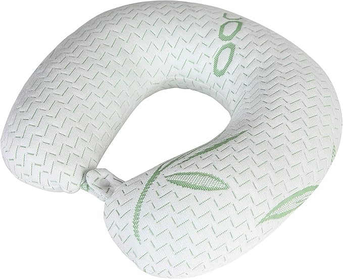 Rayon Derived from Bamboo Travel Pillow for Head Support - Shredded Memory Foam Neck Travel Pillow for Cars, Planes, Ergonomically Designed, Machine Washable Cover (Pack of 1)