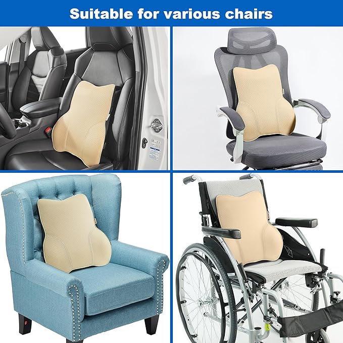 Soft Lumbar Pillow for Car Seat and Office Chair Back Support Pillow, Back Cushion for Pain Relief Improve Posture (Mesh-Beige)