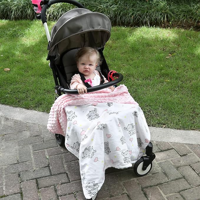 DaysU Silky Micro Soft Plush Baby Blankets for Boys with Print Animal Pattern and Soothing Raised Dots, Double Layer Bed Throws for Toddler Cot, Dinosaur, Aqua Blue, 50x60 Inches