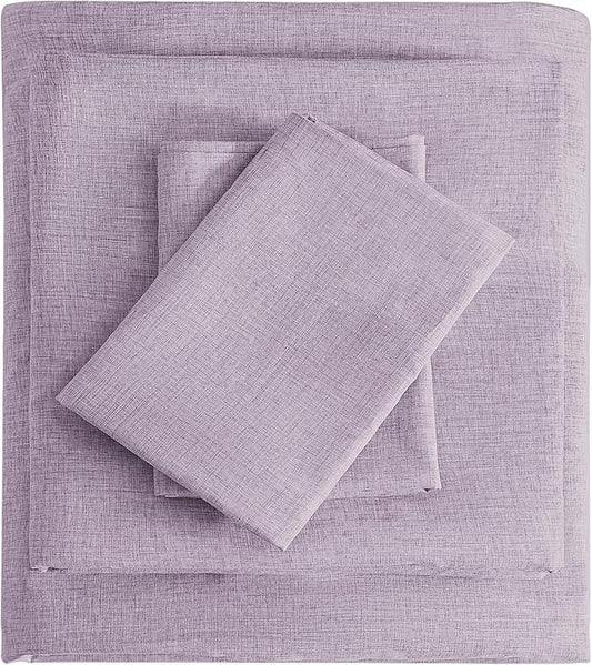 Queen Sheets Purple, Ultral Soft Cationic Linen Look Sheets, Luxury Cooling Cozy Bed Sheet Set with Non-Slip Fitted Sheet