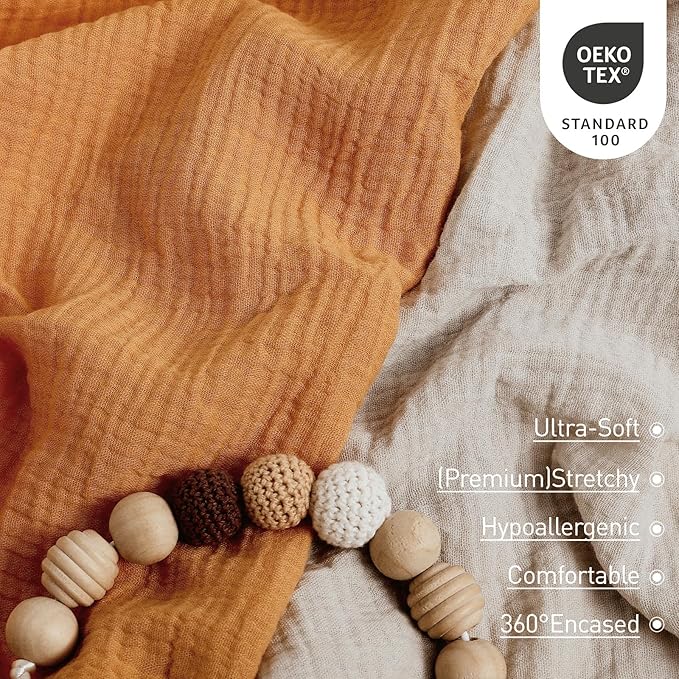 Muslin Bassinet Sheets 2 Pack for Baby Boy and Girl, Breathable Elastic Cozy Fitted Cotton Bassinet Mattress Sheet, Universal Fit for Hourglass Oval and Rectangle Bassinet Mattress (Elegant Colors)