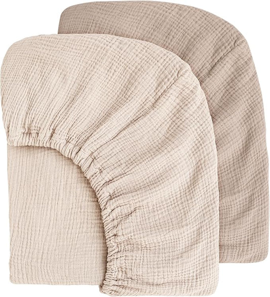 Muslin Crib Sheets for Baby Girls and Boys, Neutral Fitted Baby Bed Sheets for Standard Crib & Toddler Mattress - Soft and Breathable - 52"x28" (Ash & Ivory)