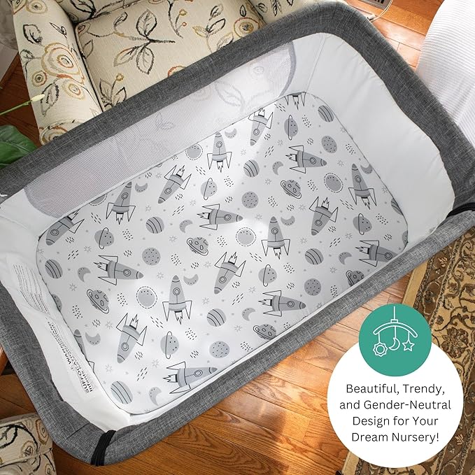 Bassinet Sheets for Maxi-Cosi Iora, Papablic 2 in 1 Bonni, Cowiewie Baby Bassinet Bedside Sleeper, 3 Pack, 33x20 Inch, Ultra Soft, Breathable Snug Fit, Unisex Boys Girls, Gray White (Space Rockets)
