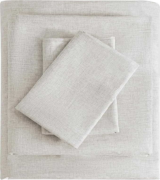 Full Sheets Khaki, Ultral Soft Cationic Linen Look Sheets, Luxury Cooling Cozy Bed Sheet Set with Non-Slip Fitted Sheet