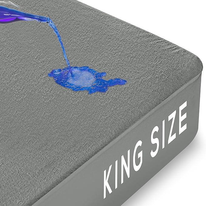 Utopia Bedding Waterproof Mattress Protector King Size, Premium Terry Mattress Cover 200 GSM, Breathable, Fitted Style with Stretchable Pockets (Gray)