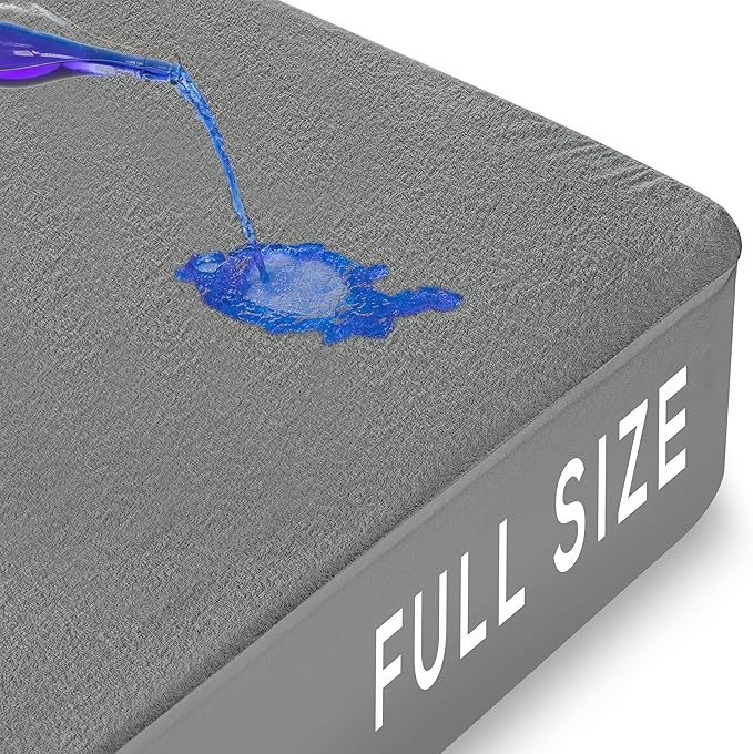 Utopia Bedding Waterproof Mattress Protector Full Size, Premium Terry Mattress Cover 200 GSM, Breathable, Fitted Style with Stretchable Pockets (Gray)