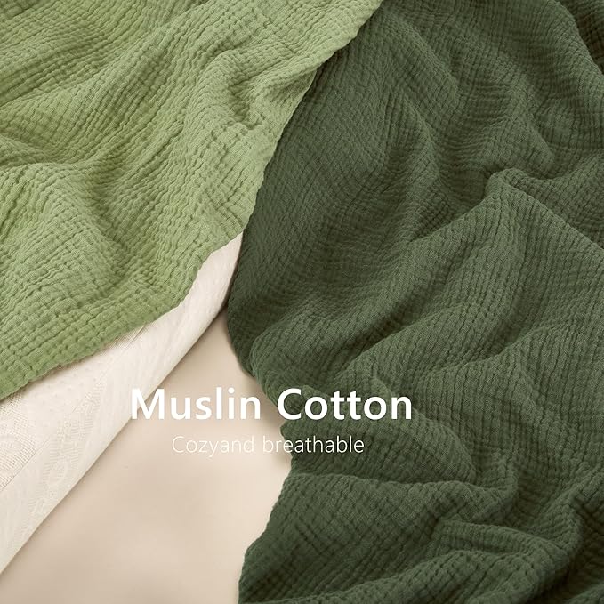 TILLYOU 2 Pack Muslin Crib Sheet for Boys and Girls - 100% Cotton Fitted Crib Sheet for Toddler Standard Crib Mattress, Soft and Breathable, 52"x28"x8",Forest Green&Light Green