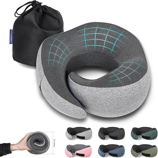 MULIHOMI™ Travel Pillow for Airplane with 100% Memory Foam, 360° Adjustable Full Surrounding Flying Neck Pillows, Travel Pillow Set (Grey)
