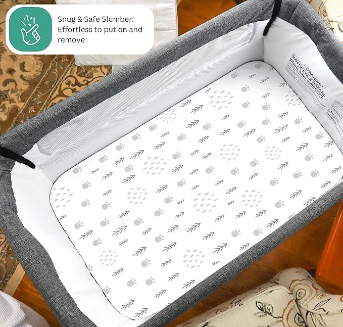 TansyPanda Bassinet Sheets for Cloud Baby, Yacul, Dream On Me Traveler, Skylar, BabyBond, Simmons, 3 Pack, 33x20 in, Ultra Soft, Breathable Snug Fit, Unisex Boys Girls, Gray White (Woodland Rainbow)