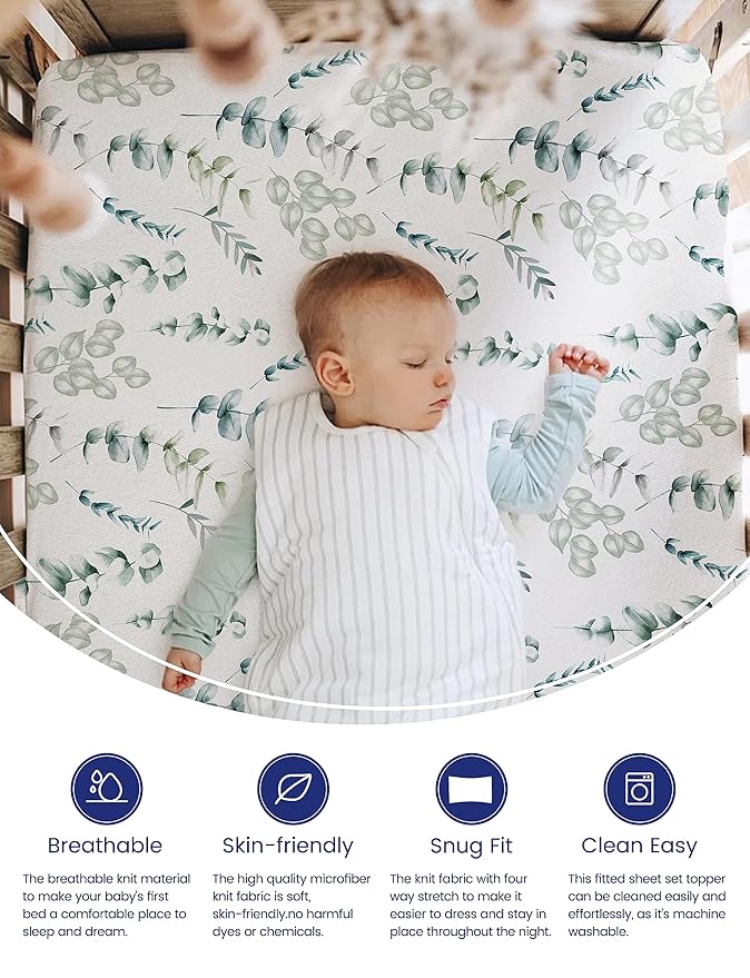 TotAha Botanical Crib Sheets Netural for Girls Boys, Premium Soft Boho Crib Mattress Fitted Sheet, Ultra Breathable Baby Sheets, Super Stretchy Baby Bed Sheets 28x52x9 Extra Deep Pocket