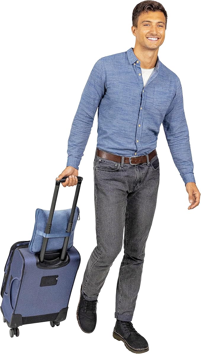 BlueHills Premium Soft Long Travel Blanket Pillow for Tall Airplane Flight Essentials Large Compact 2 in 1 Airline Blanket Throw Packable Warm Plane Traveling Accessories Grayish Blue T056