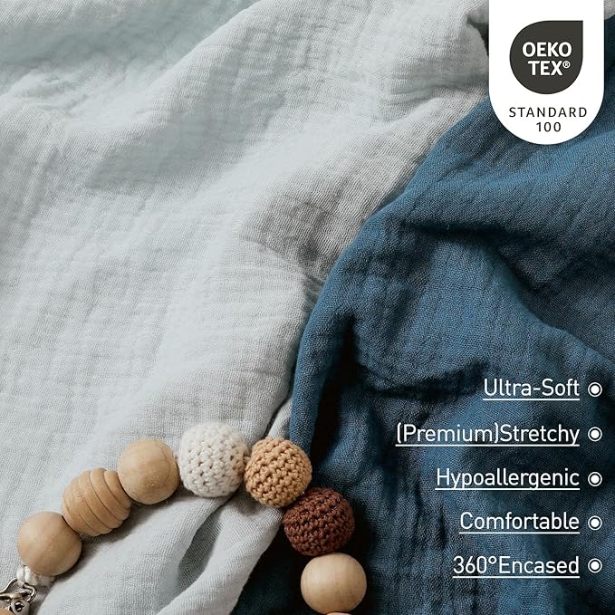 Muslin Bassinet Fitted Sheets, 2 Pack for Baby Boy and Girl, Soft Breathable Baby Pad/Mattress Sheet, Fit for Hourglass Oval and Rectangle Bassinet Mattress (Bright Colors, Bassinet Sheets 2 Pack)