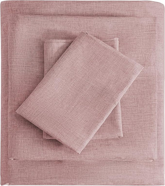 Full Sheets Wine Red, Ultral Soft Cationic Linen Look Sheets, Luxury Cooling Cozy Bed Sheet Set with Non-Slip Fitted Sheet