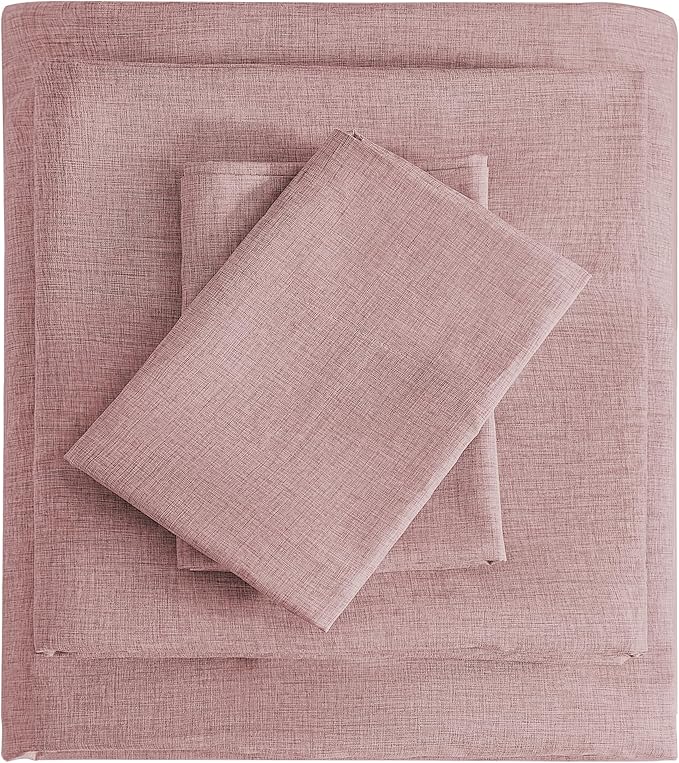 King Sheets Wine Red, Ultral Soft Cationic Linen Look Sheets, Luxury Cooling Cozy Bed Sheet Set with Non-Slip Fitted Sheet