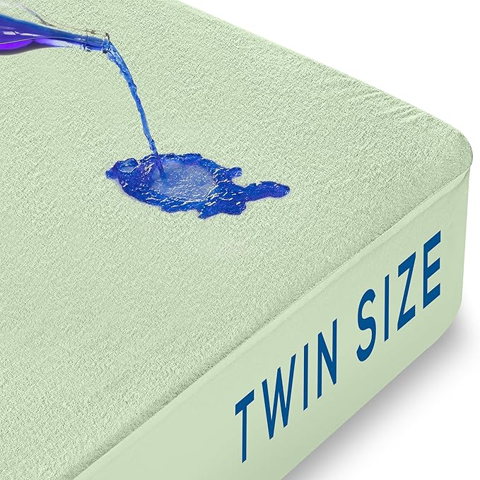 Utopia Bedding Waterproof Mattress Protector Twin Size, Premium Terry Mattress Cover 200 GSM, Breathable, Fitted Style with Stretchable Pockets (Sage)