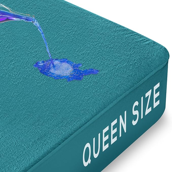 Utopia Bedding Waterproof Mattress Protector Queen Size, Premium Terry Mattress Cover 200 GSM, Breathable, Fitted Style with Stretchable Pockets (Denim)