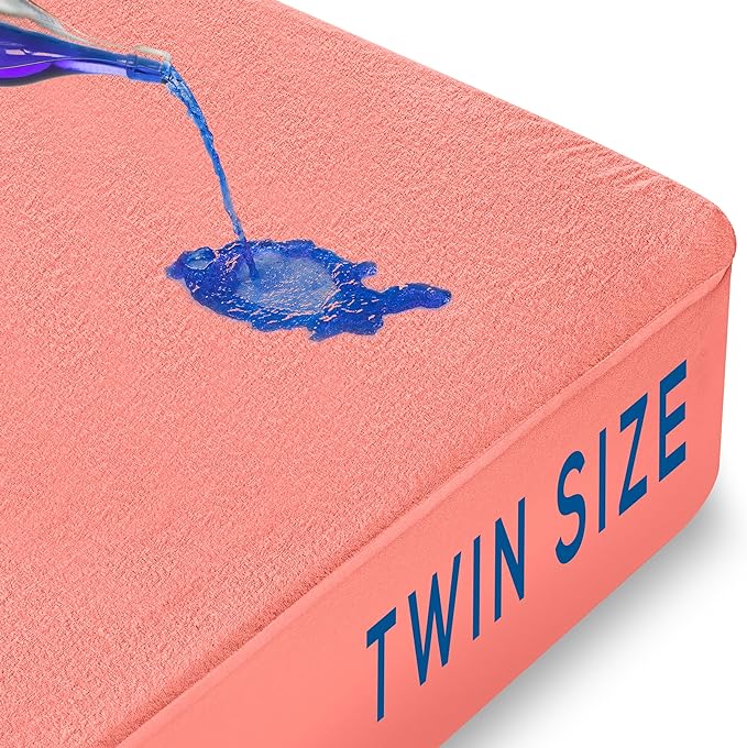 Utopia Bedding Waterproof Mattress Protector Twin Size, Premium Terry Mattress Cover 200 GSM, Breathable, Fitted Style with Stretchable Pockets (Coral)