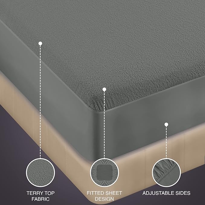 Utopia Bedding Waterproof Mattress Protector Queen Size, Premium Terry Mattress Cover 200 GSM, Breathable, Fitted Style with Stretchable Pockets (Gray)
