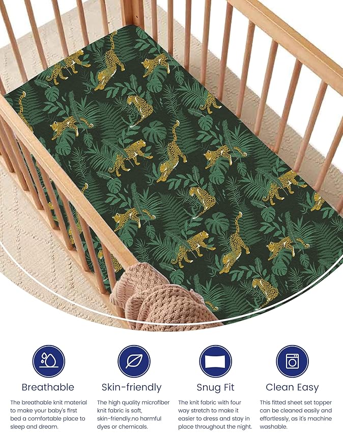 TotAha Premium Stretchy Cheetah Crib Sheets (2-Pack)-Hypoallergenic, Silky Comfort, Buttery Soft, Calming Effect, All-Season Jersey-Knit Sheets, 9'' Extra Deep Pocket, Wild Leopard