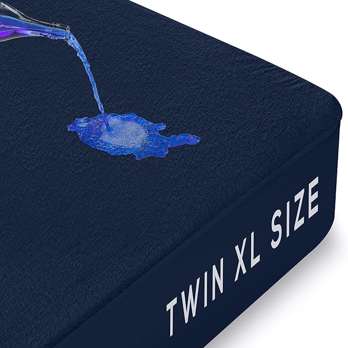 Utopia Bedding Waterproof Mattress Protector Twin XL Size, Premium Terry Mattress Cover 200 GSM, Breathable, Fitted Style with Stretchable Pockets (Navy)