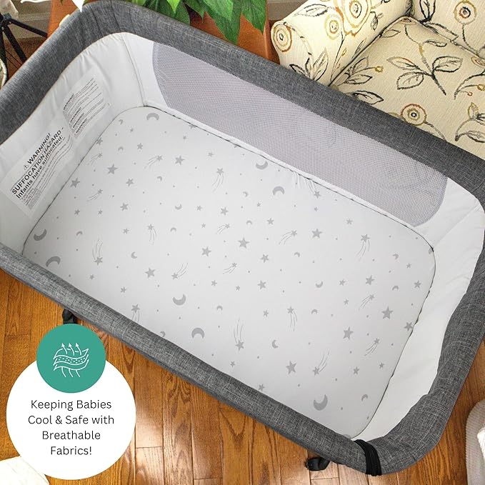 Bassinet Sheets for Ronbei, Baby Joy, Nordmiex, INFANS Baby Bassinet Bedside Sleeper, 3 Pack, 33x20 Inch, Ultra Soft, and Breathable Snug Fit, Unisex Boys Girls, Gray White (Moon, Stars, Clouds)
