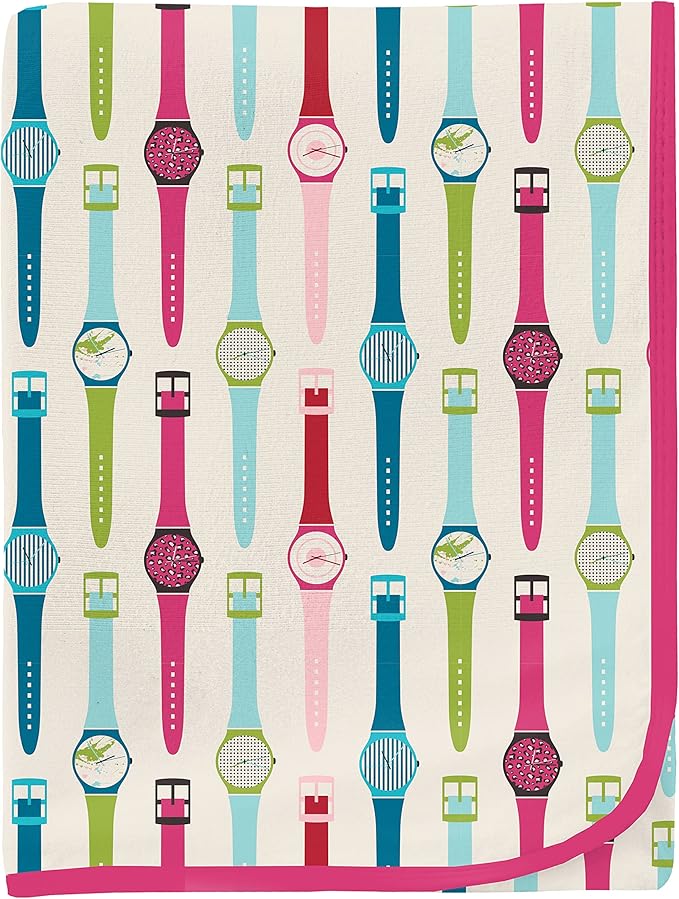 KicKee Print Swaddle Blankets, Silky Soft Baby Blanket, 40” x 29” (Natural Watches - One Size)