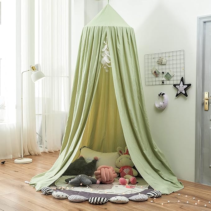 Mengersi Bed Canopy for Girls, Round Dome Canopy Curtains Room Decoration Princess Castle, Dreamy Mosquito Net Bedding (Sage Green)