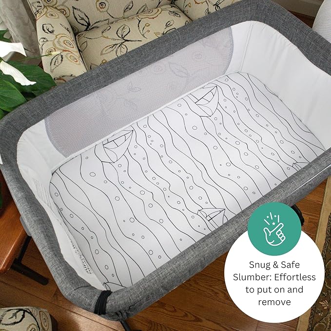 TansyPanda 33 x 20 Bassinet Sheets Compatible with Papablic, Maxi-COSI Iora, Baby Joy, and Many Other Bassinet Bedside Sleepers, 4PC, Ultra Soft, Breathable Snug Fit, Unisex Boys Girls (Ocean Fish)