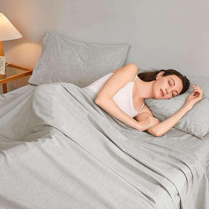 Twin Sheets Light Grey, Ultral Soft Cationic Linen Look Sheets, Luxury Cooling Cozy Bed Sheet Set with Non-Slip Fitted Sheet
