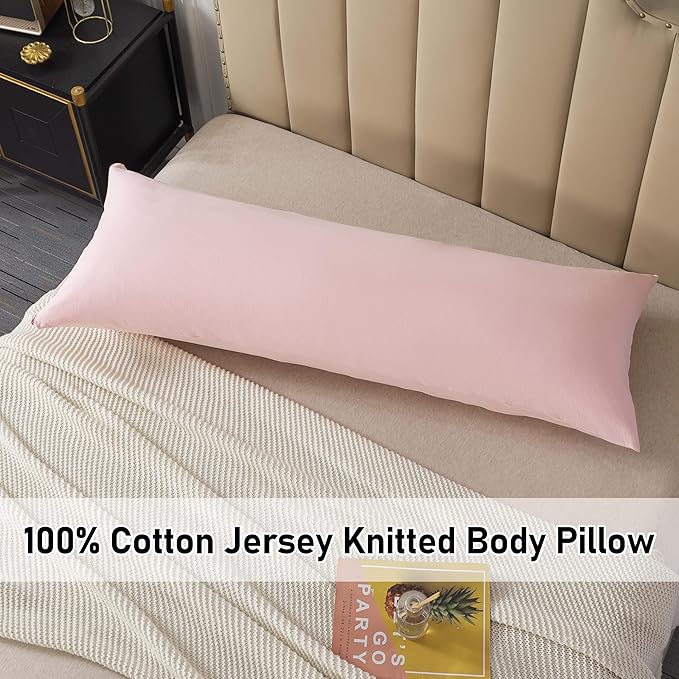 WhatsBedding Memory Foam Body Pillow for Adults, Long Body Pillow for Sleeping, Full Body Pillow for Bed (Removable Cotton Jersey Knitted Cover) - Pink