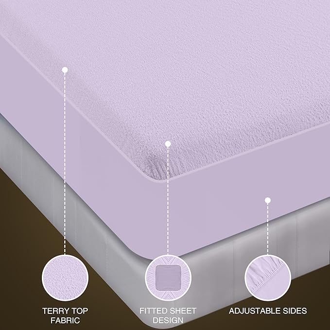 Utopia Bedding Waterproof Mattress Protector Queen Size, Premium Terry Mattress Cover 200 GSM, Breathable, Fitted Style with Stretchable Pockets (Lavender)