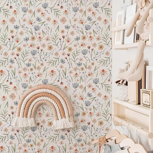 Floral Wallpaper Boho Flower Wall Decor Stickers Flower Leaf Wall Papers Botanical Plant Floral Leaves Wall Decals Peel and Stick Removable Boho Wallpapers for Nursery Bedroom Living Room Decor