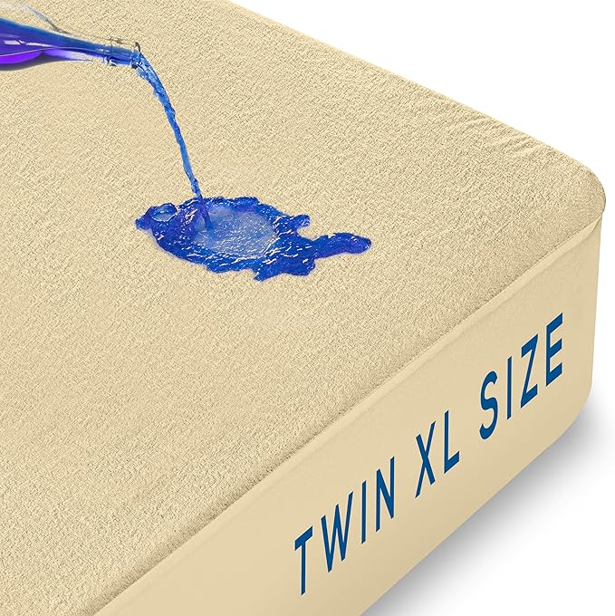 Utopia Bedding Waterproof Mattress Protector Twin XL Size, Premium Terry Mattress Cover 200 GSM, Breathable, Fitted Style with Stretchable Pockets (Beige)