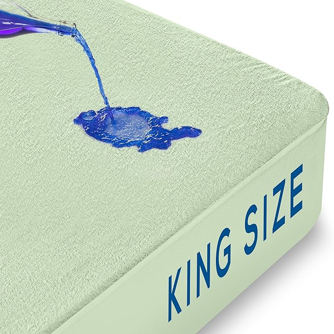 Utopia Bedding Waterproof Mattress Protector King Size, Premium Terry Mattress Cover 200 GSM, Breathable, Fitted Style with Stretchable Pockets (Sage)