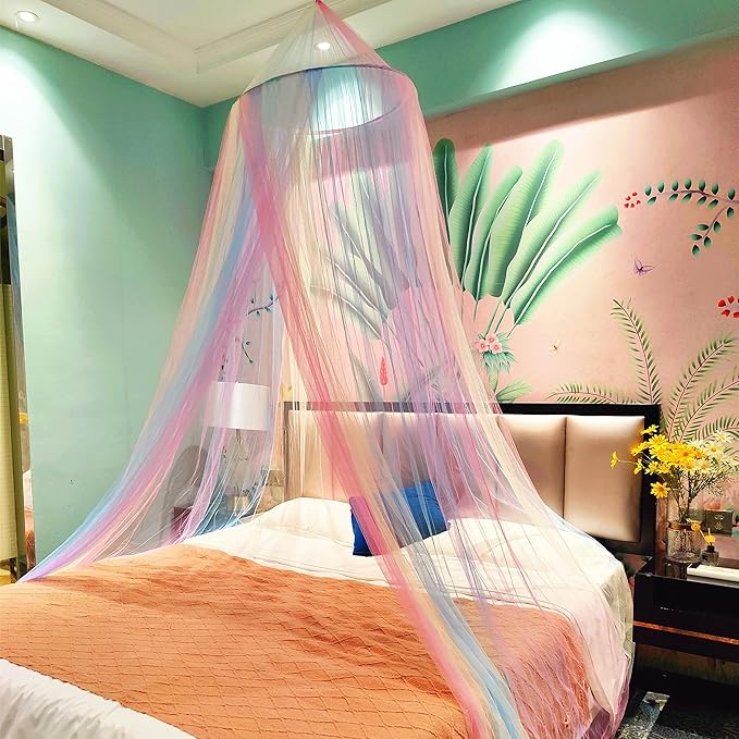 Eimilaly Rainbow Bed Canopy for Girls Mosquito Net, Easy Installation Princess Canopy for Kids Bed Room Decor