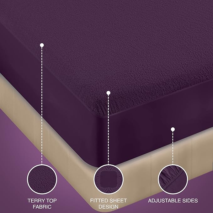 Utopia Bedding Waterproof Mattress Protector Twin Size, Premium Terry Mattress Cover 200 GSM, Breathable, Fitted Style with Stretchable Pockets (Purple)