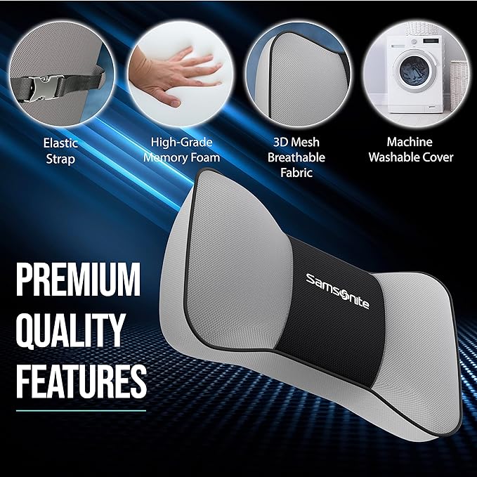 SAMSONITE, Travel Neck Pillow for Car or SUV, Boost your DRIVING COMFORT, High Grade - Memory Foam, Comfortable Headrest Cushion, Fits ALL VEHICLES, Gray…