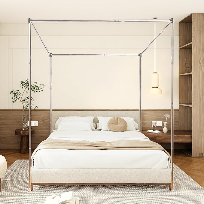 Canopy Bed Frame Full Size Stainless Steel Canopy Poles for Bed, Canopy Bed Curtains Full Bed Canopies & Drapes for 4 Corner Metal Bed Wood Bed Bedroom Decor