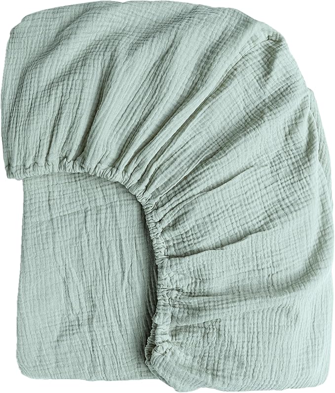 Konssy Muslin Fitted Crib Sheets 100% Cotton Baby Crib Sheets for Standard Crib Mattress (28 X 52 Inches), Soft and Breathable for Boy, Girl (Light Green)