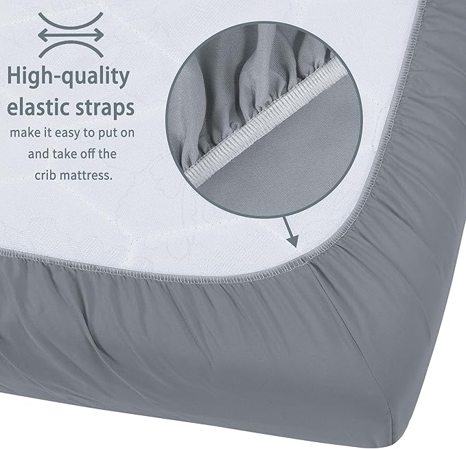 Baby Crib Sheets for Boys Girls, 2 Pack Fitted Crib Sheet for Standard Crib and Toddler Mattress, Soft Microfiber Baby Sheet 52x28x8in. (Cobblestone & Dark gray)
