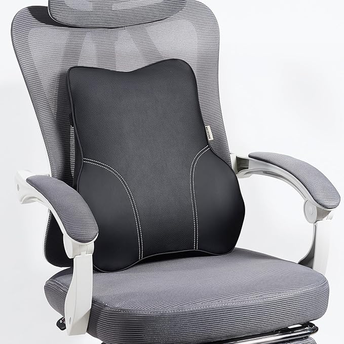 Soft Lumbar Support Pillow for Office Chair and Car Seat,Back Support Pillow for Truck Driver's Seat, Back Cushion for Pain Relief Improve Posture (Leather-Black)