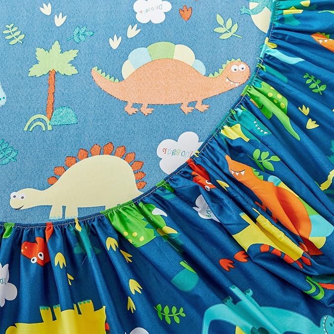 RYNGHIPY Kids Dinosaur Sheets Set for Boys Soft Microfiber Dino Sheets for Twin Size Bed Deep Pocket Fitted Sheet Flat Sheet and Pillowcase (Blue Dinosaur,Full)