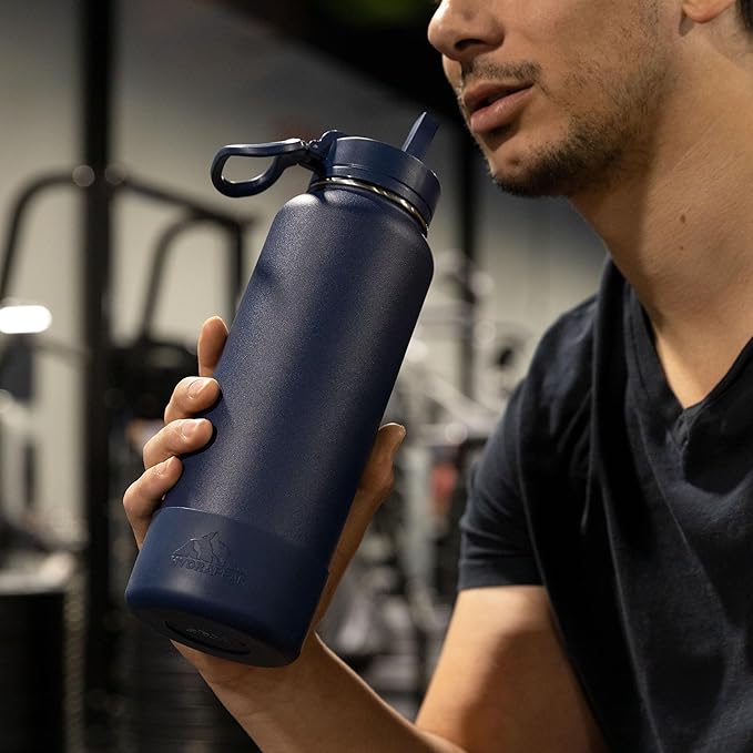 Hydrapeak 32oz Sport Insulated Water Bottle with Straw or Chug Lid, Leak & Spill Proof, Keeps Drinks Cold for 24 Hours, Hot for 12 Hours, Premium Stainless Steel Water Bottles (32oz, Powder Blue)