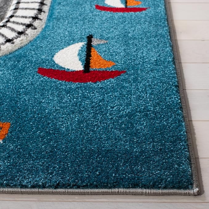 SAFAVIEH Carousel Kids Collection Runner Rug - 2'3" x 10', Grey & Ivory, Non-Shedding & Easy Care, Ideal for High Traffic Areas for Boys & Girls in Playroom, Nursery, Bedroom (CRK192F)