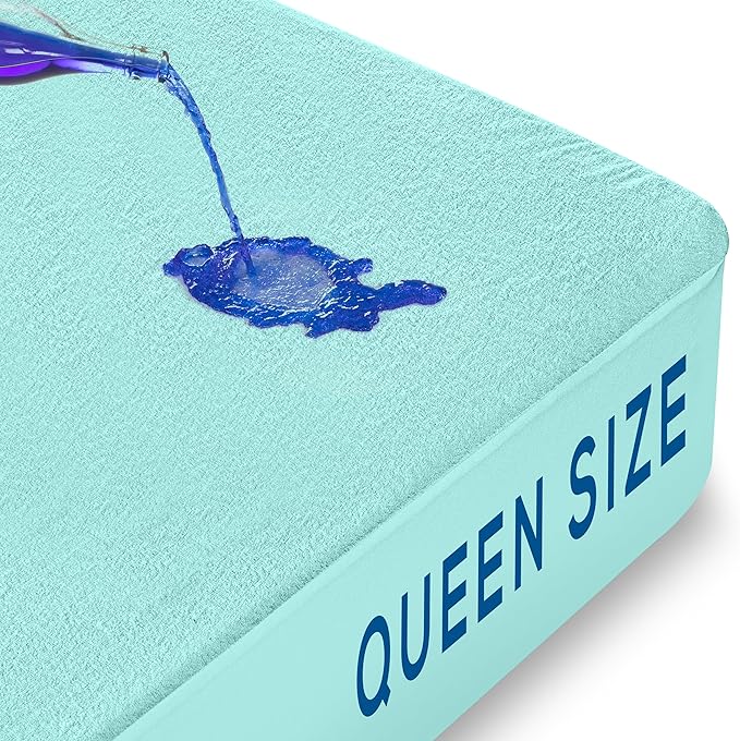 Utopia Bedding Waterproof Mattress Protector Queen Size, Premium Terry Mattress Cover 200 GSM, Breathable, Fitted Style with Stretchable Pockets (Spablue)